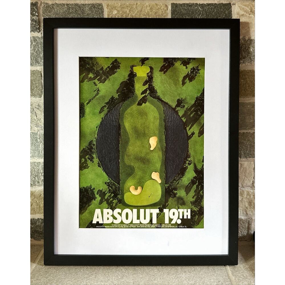 Framed 1989 ABSOLUT VODKA Absolut 19th Hole Golf Course Magazine Ad